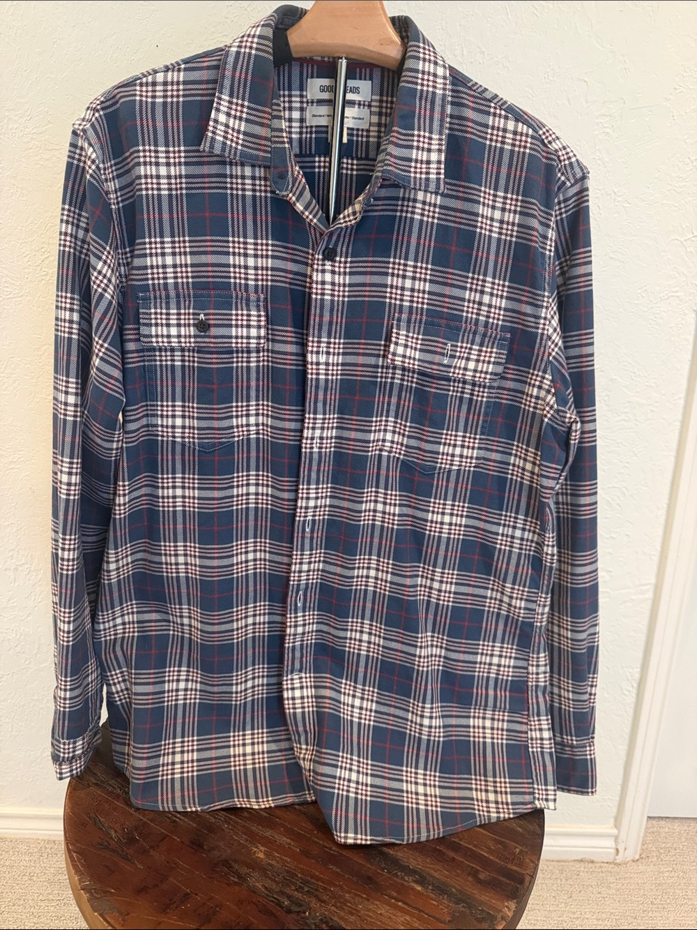 Goodthreads Blue, White & Red Plaid Long-Sleeve Button-Down Shirt size Large